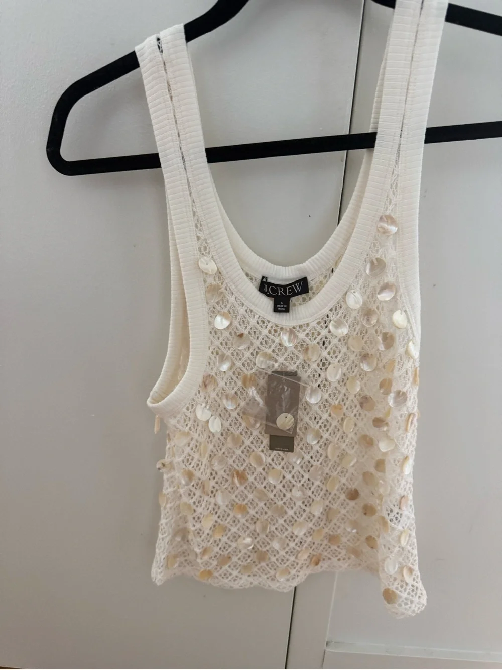 J. Crew Cream Beaded Mesh Tank Top